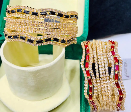 China Gold One CRT Bangles set, featuring colorful stones - CH. SON'S JEWELER